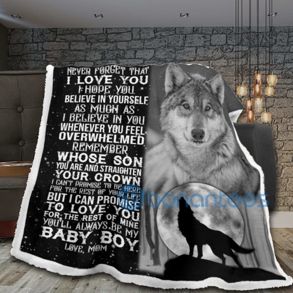 Black Wolf To My Son Never Forget I Love You Sherpa Blanket Product Photo