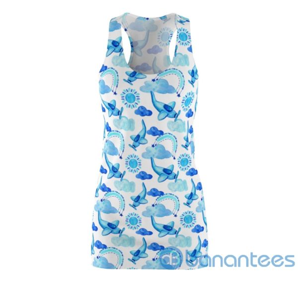 Blue Airplane Clouds Rainbow Sun Pattern Racerback Dress For Women Product Photo