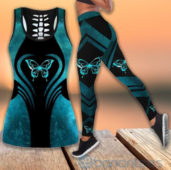 Blue Butterfly Tank Top Legging Set Outfit Product Photo
