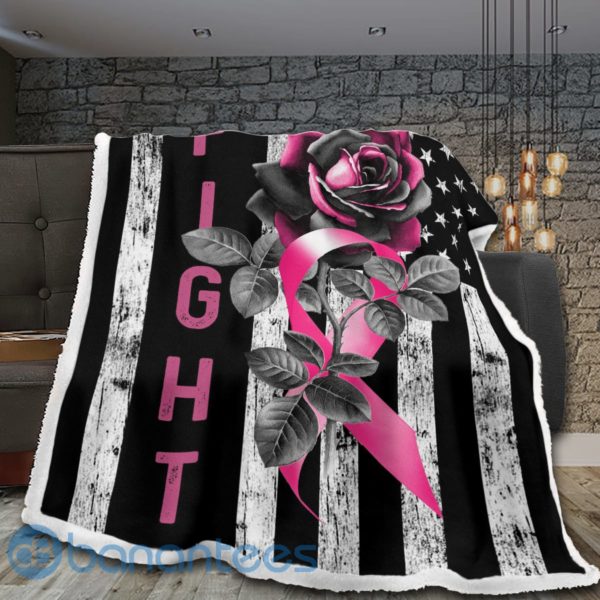 Breast Cancer Fighter Us Flag Sherpa Blanket Product Photo