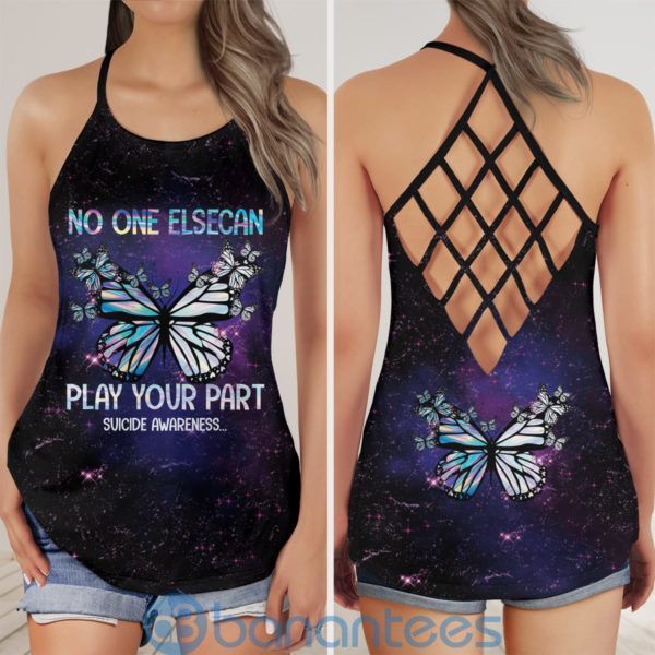 Butterfy Galaxy No One Elescan Suicide Awareness Criss Cross Tank Top Product Photo