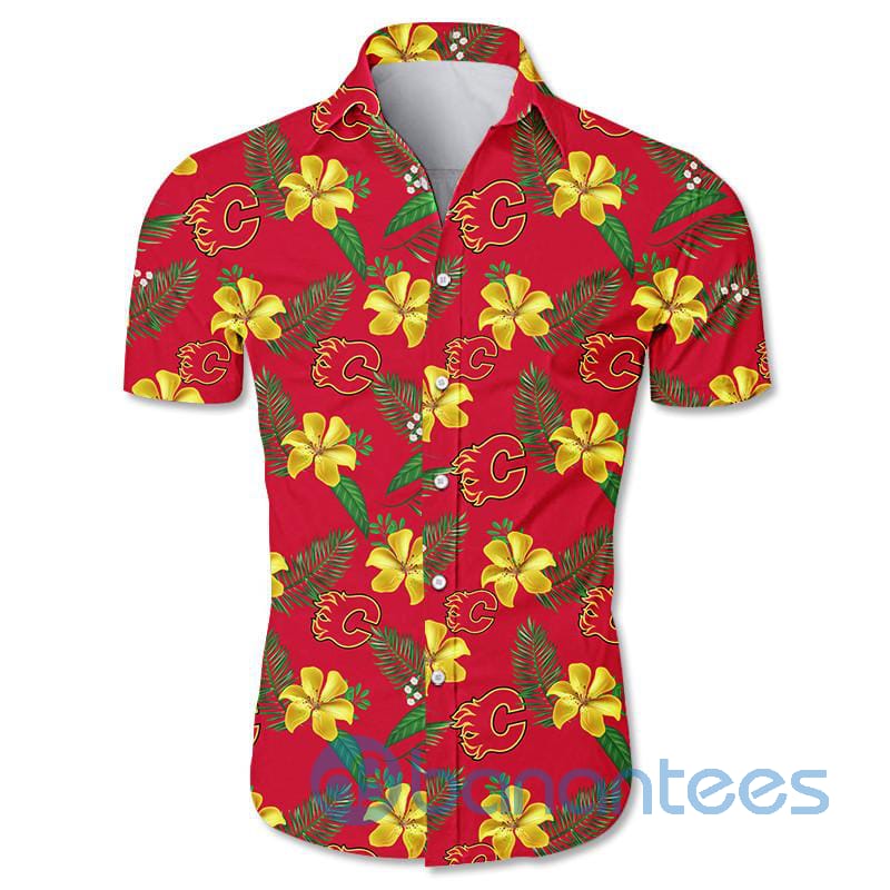 Calgary Flames Floral Short Sleeves Hawaiian Shirt