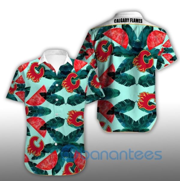 Calgary Flames Leaf Short Sleeves Hawaiian Shirt Product Photo