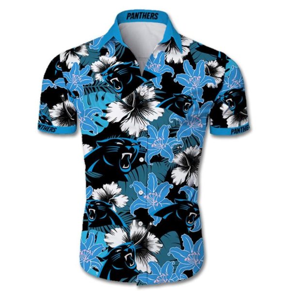 Carolina Panthers Tropical Flower Short Sleeve Hawaiian Shirt Product Photo