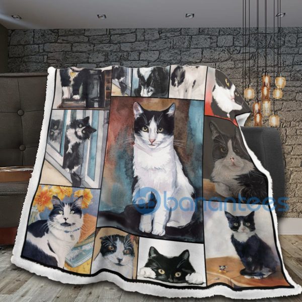 Cat Watercolor Paint Art Sherpa Blanket Product Photo