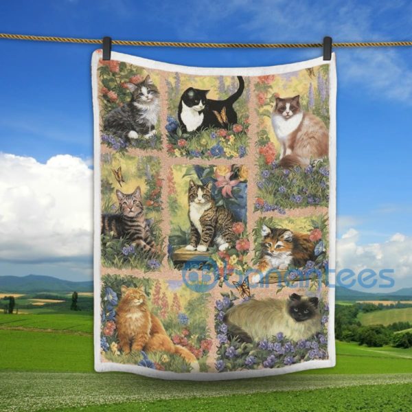 Cats And Flowers Paint Art Sherpa Blanket Product Photo