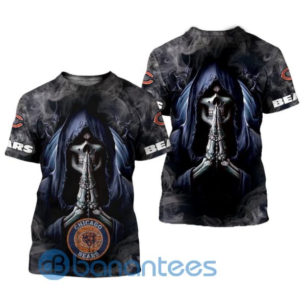 Chicago Bears Background Skull Smoke All Over Printed 3D T Shirt Product Photo