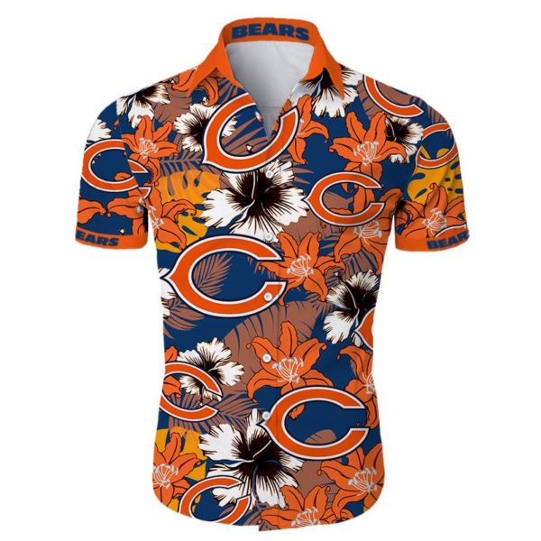 Chicago Bears Tropical Flower Short Sleeve Hawaiian Shirt Product Photo