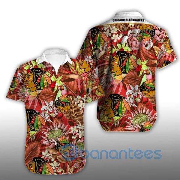 Chicago Blackhawks Big Floral Short Sleeves Hawaiian Shirt Product Photo