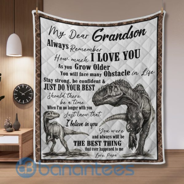 Christmas Gift Grandma Dear Grandson Dinosaur Quilt Blanket Product Photo