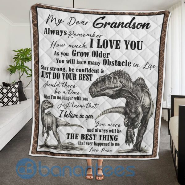 Christmas Gift Grandma Dear Grandson Dinosaur Quilt Blanket Product Photo