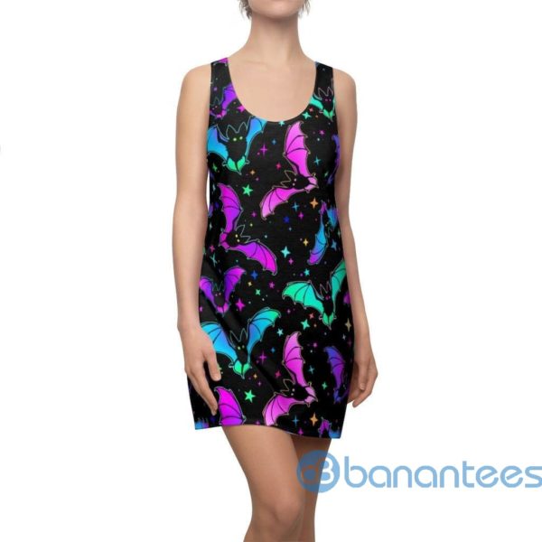 Colorful Bats Seamless Pattern Black Racerback Dress For Women Product Photo