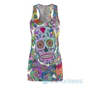 Colorful Flowers Pattern And Flower Skull Design Racerback Dress For Women Product Photo