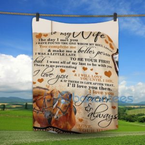 Couple Horse To My Wife I Luv You Forever And Always Sherpa Blanket Product Photo