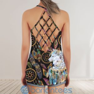 Couple Native White Wolf DreamCatcher Criss Cross Tank Top Product Photo