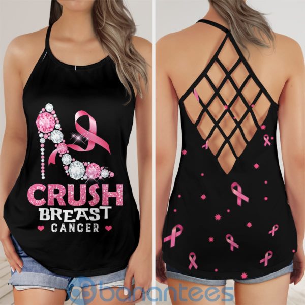 Crush Breast Cancer Criss Cross Tank Top Fighting for the Cure Pink Ribbon Product Photo