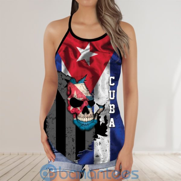 Cuban Freedom Cuba Skull Flag Style Yoga Fitness Criss Cross Tank Top Product Photo