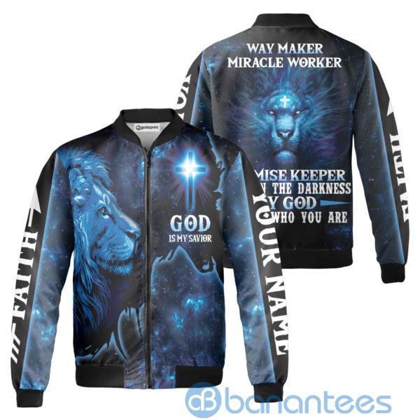 Custom Name Faith God Is My Savior Way Maker Lion Fleece Bomber Jacket Product Photo