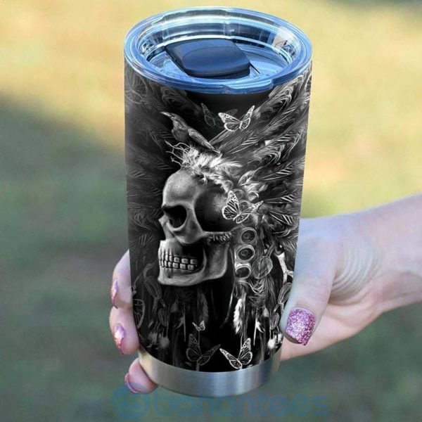 Custom Name Gift For Dad 3D Gothic Skull Butterfly Tumbler Product Photo