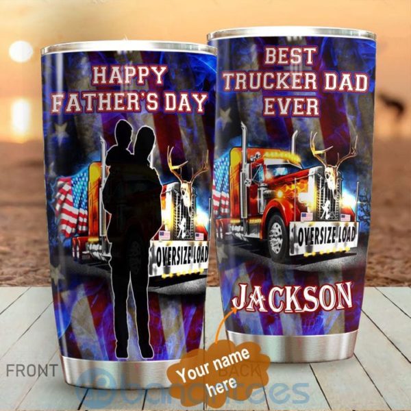 Custom Name Gift For Dad Amazing Trucker Dad Tumbler Product Photo
