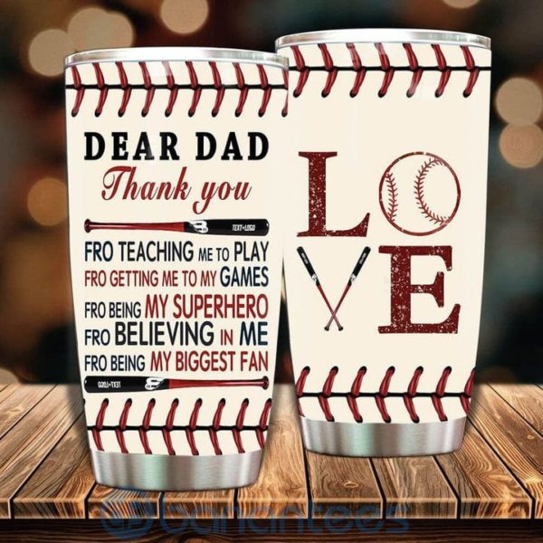 Custom Name Gift For Dad Baseball Dear Dad Thank You Tumbler Product Photo