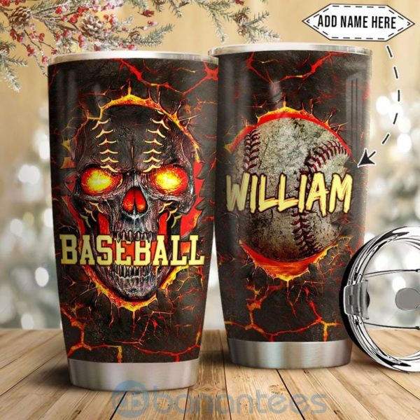 Custom Name Gift For Dad Baseball Lava Skull Tumbler Product Photo