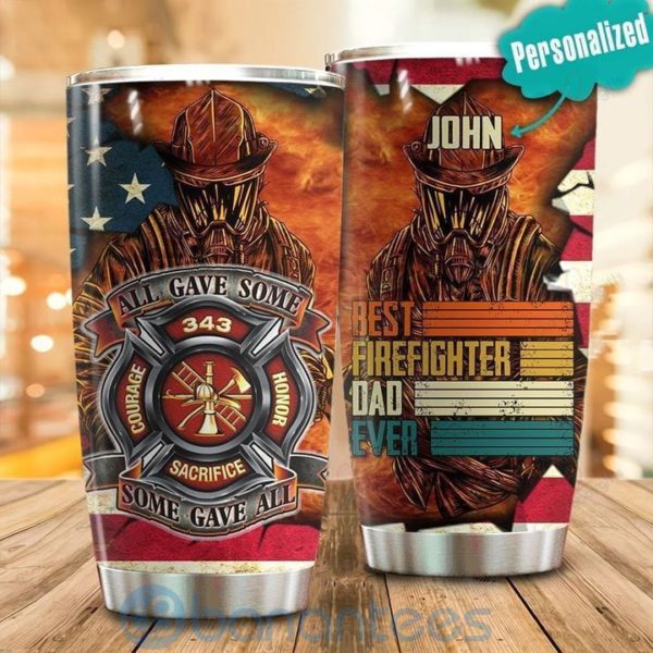 Custom Name Gift For Dad Best Firefighter Dad Ever Tumbler Product Photo