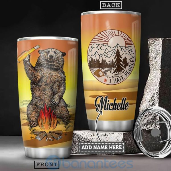 Custom Name Gift For Dad Camping Bear Beer Tumbler Product Photo