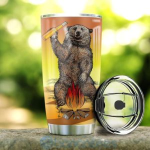 Custom Name Gift For Dad Camping Bear Beer Tumbler Product Photo