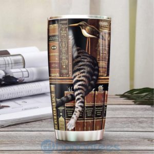 Custom Name Gift For Dad Cat And Books Tumbler Product Photo
