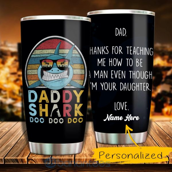 Custom Name Gift For Dad Daddy Shark Doo Doo Doo Tumbler Product Photo