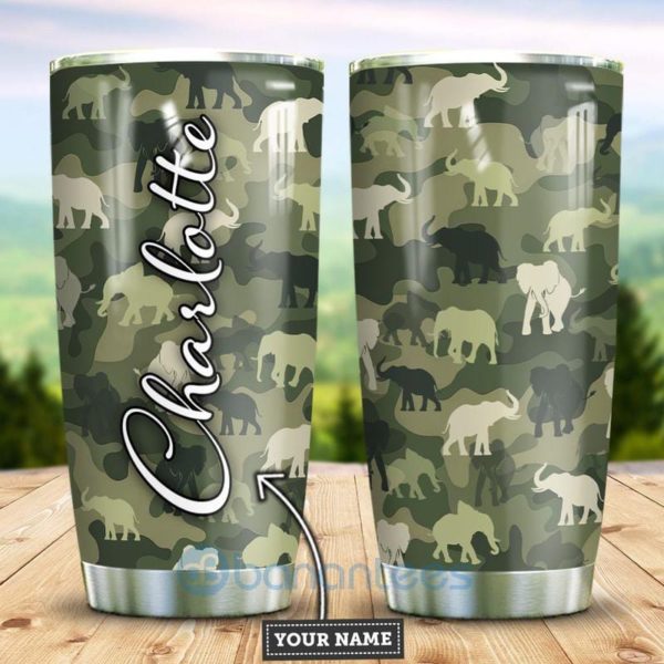 Custom Name Gift For Dad Elephant Camo Tumbler Product Photo