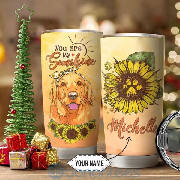 Custom Name Gift For Dad Golden Retriever Sunflower Tumbler Product Photo