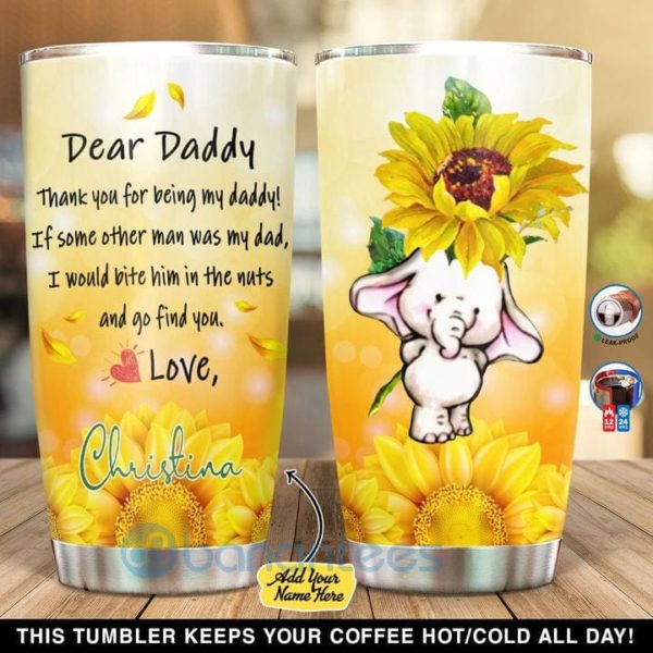 Custom Name Gift For Dad Sunflower Elephant Tumbler Product Photo