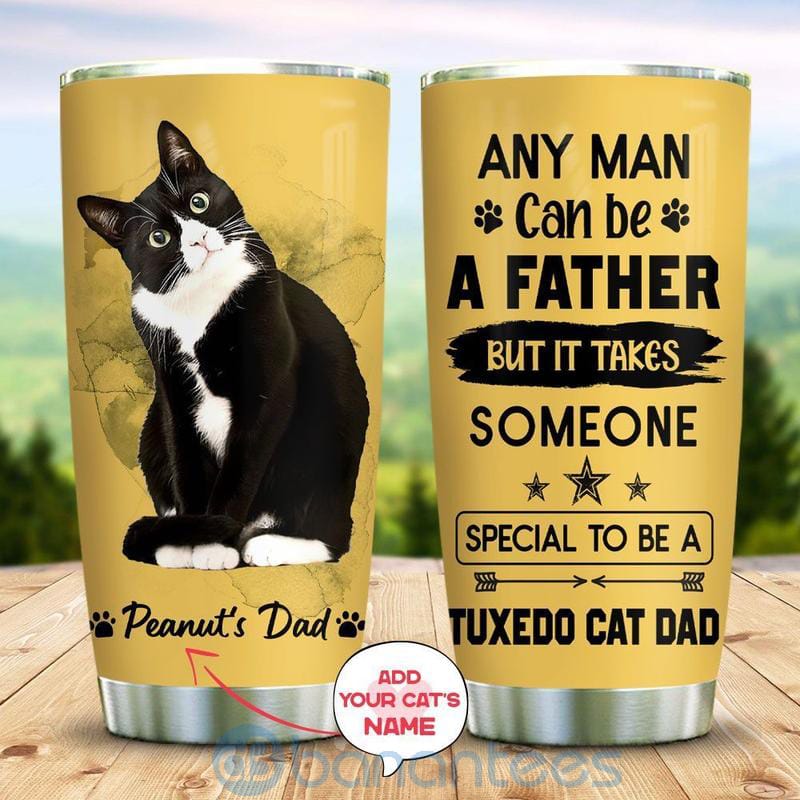 Custom Name Gift For Dad Tuxedo Cat Dad Tumbler