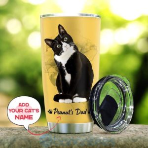 Custom Name Gift For Dad Tuxedo Cat Dad Tumbler Product Photo