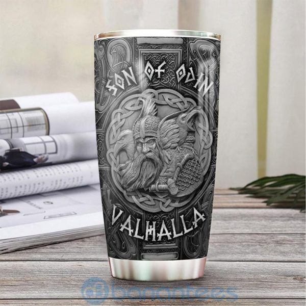 Custom Name Gift For Dad Viking Odin Raven Silver Style Tumbler Product Photo