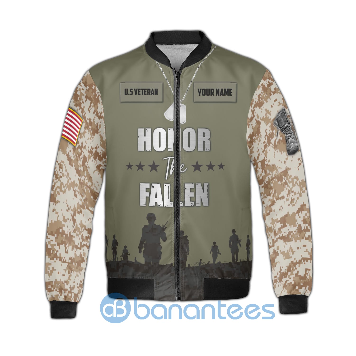 Custom Name Veteran Honor The Fallen Fleece Bomber Jacket