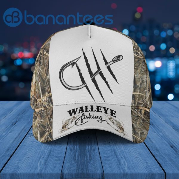 Custom name WallEye Fishing Camo White Dad Gift Cap Hat Product Photo