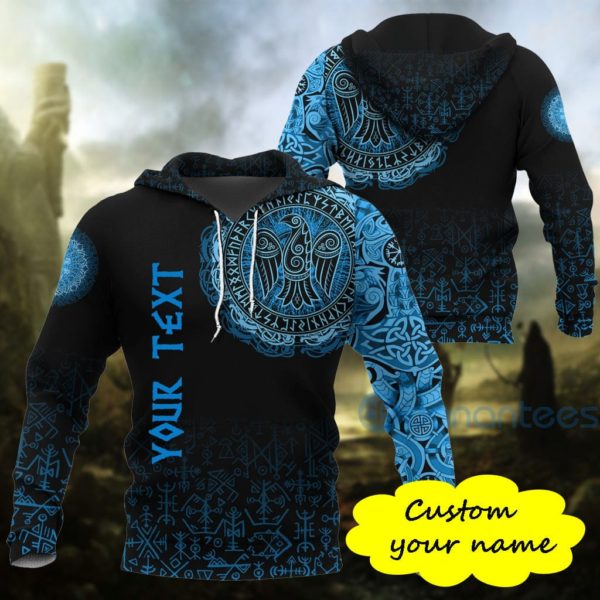 Custom Viking Raven Celtic Cyan All Over Printed 3D Hoodie Product Photo