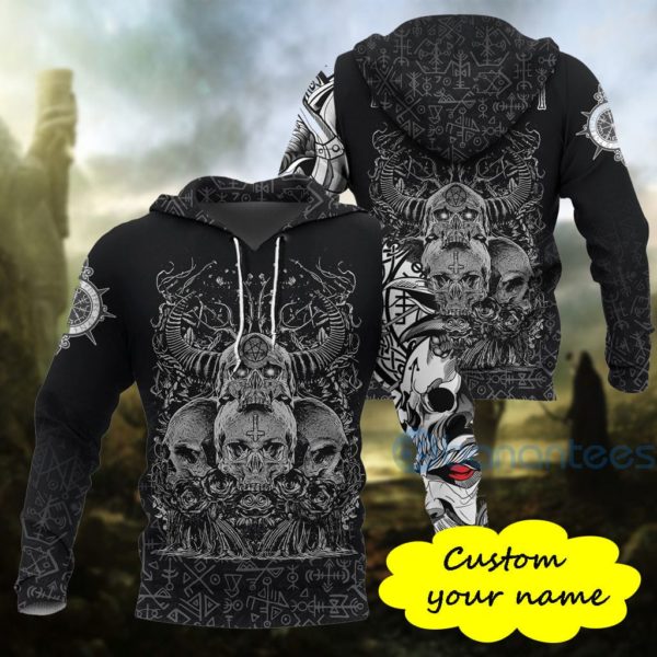 Custom Viking Skull Hornor All Over Printed 3D Hoodie Product Photo