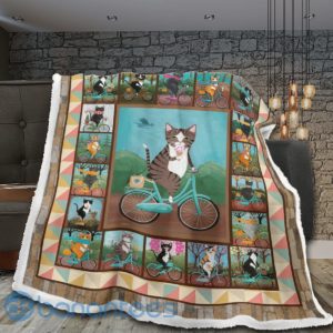 Cute Funny Cat Cycling Sherpa Blanket Product Photo