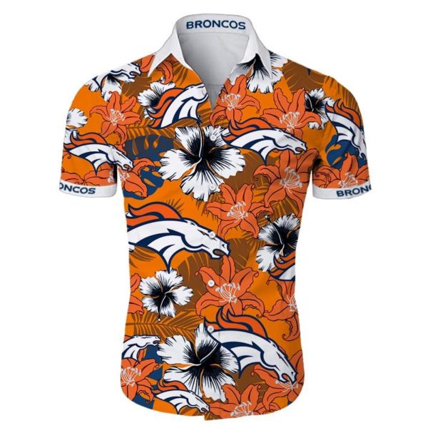 Denver Broncos Tropical Flower Short Sleeve Hawaiian Shirt Product Photo