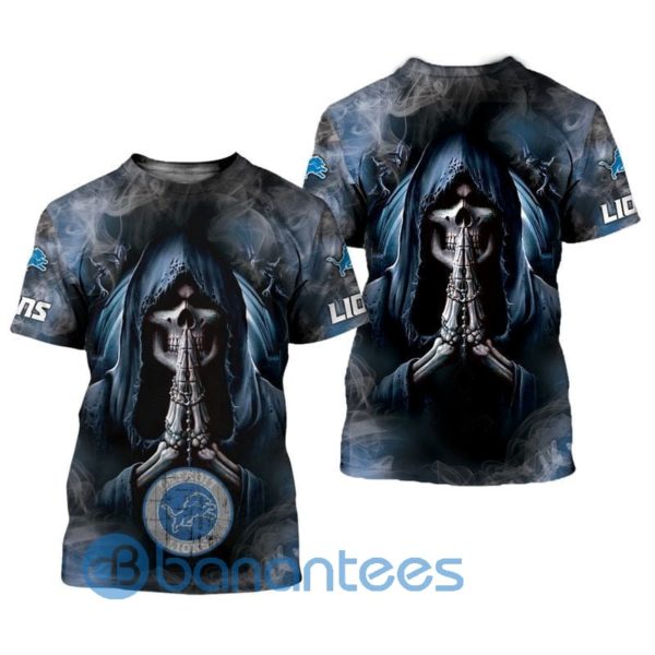 Detroit Lions Background Skull Smoke All Over Printed 3D T Shirt Product Photo