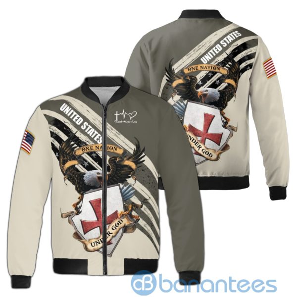 Eaglest Patriot Knight Templar One Nation Under God Fleece Bomber Jacket Product Photo