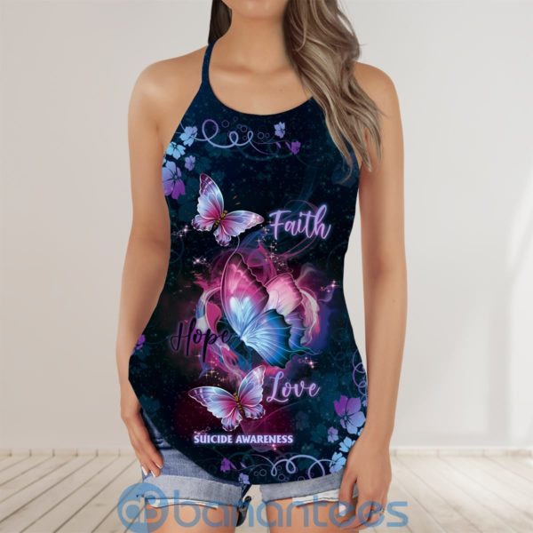 Faith Hope Love Suicide Awareness Butterfly Criss Cross Tank Top Product Photo