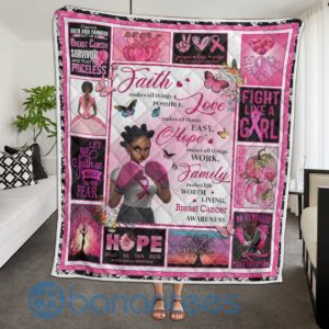 Faith Love Hope Family Breast Cancer Awareness Quilt Blanket Product Photo