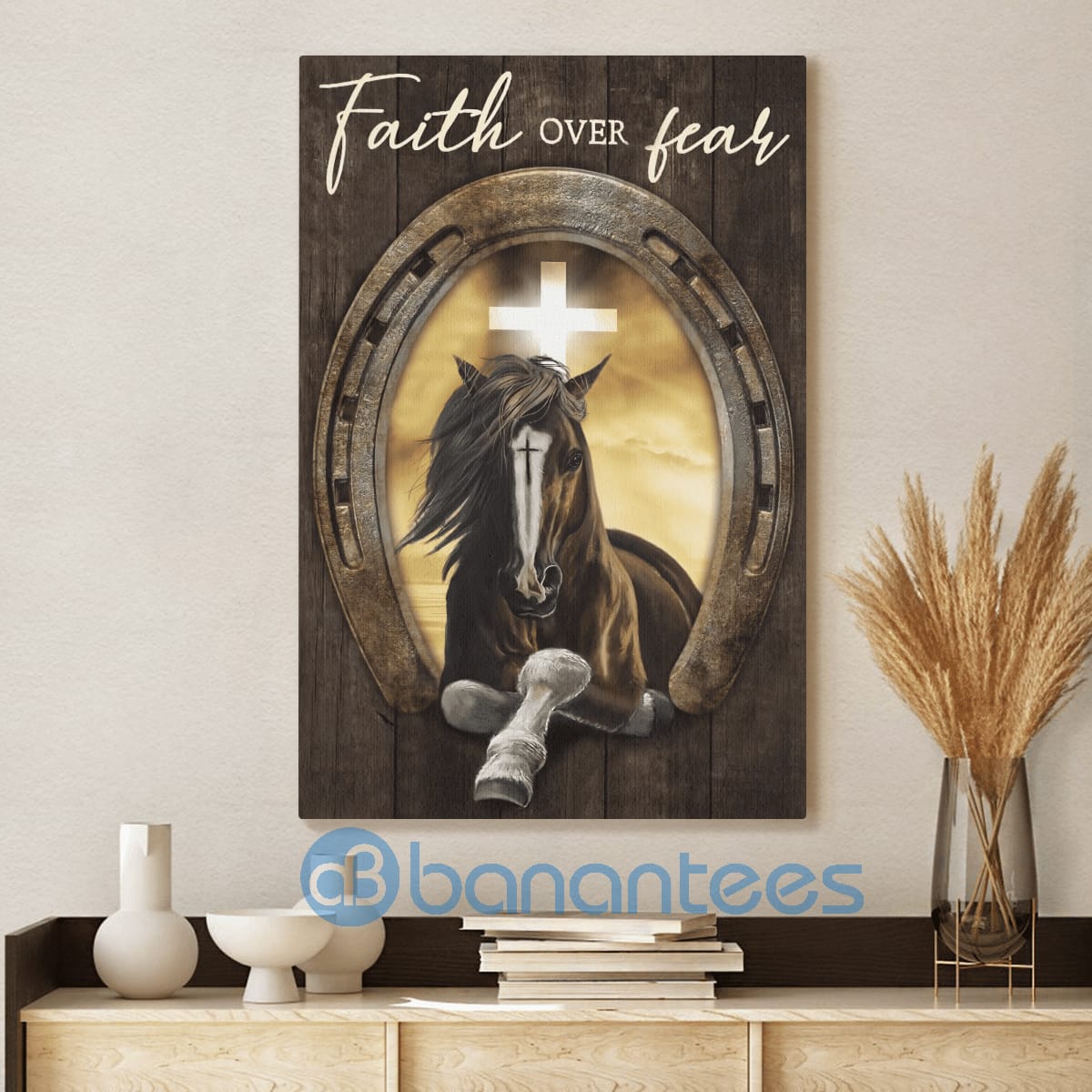Faith Over Fear Jesus Horses Cross Wall Art Canvas
