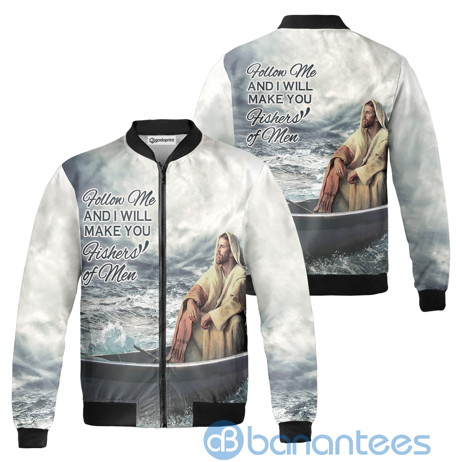 Follow Me And I Will Make You Fishers of Men Jesus Fleece Bomber Jacket