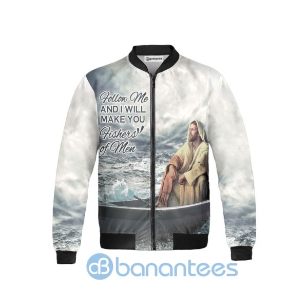 Follow Me And I Will Make You Fishers of Men Jesus Fleece Bomber Jacket Product Photo